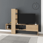 Meuble TV Troya en chêne anthracite avec porte abattante