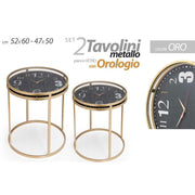 Ensemble de deux tables Lounge Golden Metal and Clock Glass Floor