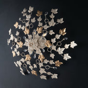 Plafonnier fer ivoire doré clair et strass six lumières 80x h22 cm lierre