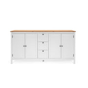 Buffet mobile 4 portes 3 tiroirs blanc avec plateau en chêne 180x40xh.90 cm