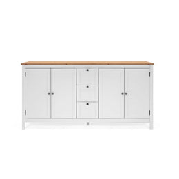 Buffet mobile 4 portes 3 tiroirs blanc avec plateau en chêne 180x40xh.90 cm