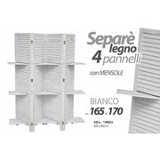 Pandre en bois 4 panneaux en bois blanc minables 165 xh.170 cm