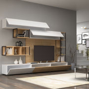 Mur équipé de deux abattants et quatre éléments hauts Chêne blanc TRONADOR 260x42x h210 cm