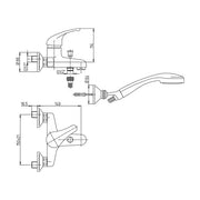 Mitigeur de baignoire extérieur chromé complet avec douche et support mural