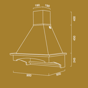 Hotte de cuisine rustique blanche VIENNA avec cadre en bois incrusté couleur noyer 90 cm