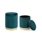 Lot de 2 Poufs en velours avec bac Bleu POLINA