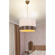 Lampe à suspension Alfina en tissu blanc avec bande effet bois ASZ1668