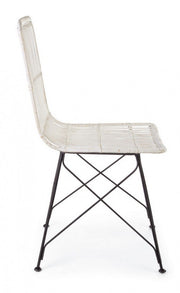 Chaise de style contemporain en acier et kubu Blanc LUCILA 45x55x h85 cm
