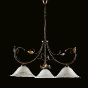 Lustre en fer Marron Or trois lumières Abat-jour en verre blanc 79x h54 cm