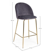 Tabouret Bar Carry en velours gris foncé design contemporain