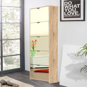 Meuble à chaussures 5 abattants miroir, structure chêne Sonoma 58x17xh.177 cm