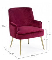 Fauteuil moderne en velours bordeaux Clelia