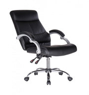 Fauteuil de bureau inclinable Lisbon en similicuir noir avec accoudoirs