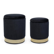 Set 2 pouf conteneur noir tissu milena