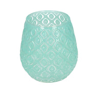 Bougeoir rond en verre vert décoré 1p cmø12,5h13