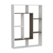 Bibliothèque Liam blanche avec détail géométrique en noyer 100x136h