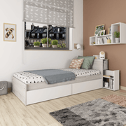 Lit simple 1666 vintage blanc et blanc avec chevet amovible