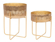 Ensemble de 2 porte-vases en aluminium doré de style vintage