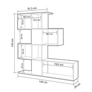 Etagère bibliothèque 4 niveaux 9 compartiments blanc gris 145x29xh.145 cm