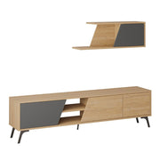 Meuble TV Fiona en chêne avec porte anthracite et étagère H 48 x P 35,60 x L 180 cm