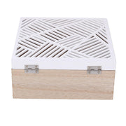 Boîte à thé carrée en bois blanc avec 4 compartiments cm18x18h8