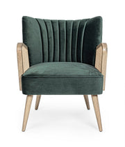 Fauteuil vintage en bois velours vert Virna