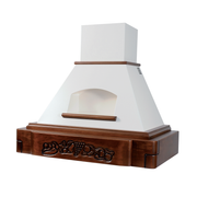 Hotte de cuisine rustique blanche KATIA avec cadre en bois incrusté couleur tabac 120 cm