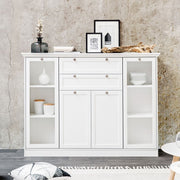 Buffet avec vitrine 4 portes 2 tiroirs blanc 160x40xh.120cm