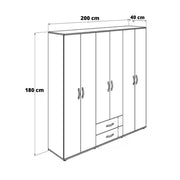 Armoire 6 portes et 2 tiroirs en chêne L 200 x P 40 x H 180 cm