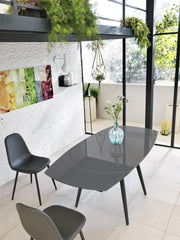 Table extensible en verre trempé avec plateau gris 120/180x90h cm