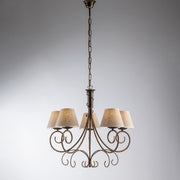 Lustre Vienna or marron cinq lumières abat-jour effet tissu 60x h58 cm