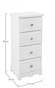 Commode de chambre en MDF avec quatre tiroirs Bianca BLANC 31,5x26x h80 cm