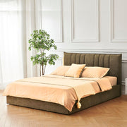 Lit Double Saturne en Tissu Marron avec Tête de Lit à Coutures Verticales 160x190 cm