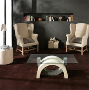 Table basse avec plateau en verre trempé et pieds beige/gris 120x70x41h cm