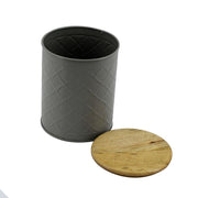 Pot en métal avec bouchon en bois gris cmø16h19