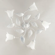 Plafonnier en fer argent blanc cinq lumières Albâtre verre blanc 70x h20 cm