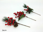 Branche de baies rouges et pommes de pin Décoration de Noël 26 cm Pièces assorties 1