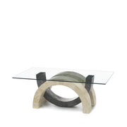 Table basse avec plateau en verre trempé et pieds beige/gris 120x70x41h cm