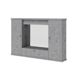 Armoire miroir de salle de bain gris béton 2 portes a - abattant h.61x93x14 cm
