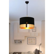 Lampe à suspension Alfina tissu noir avec bande dorée ASZ1665