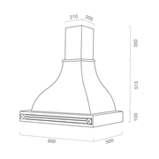 Hotte de cuisine rustique blanche DIAMANTE avec cadre en bois incrusté couleur noyer 90 cm
