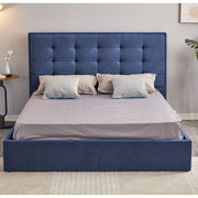 Lit double avec rangement en tissu bleu foncé Coco