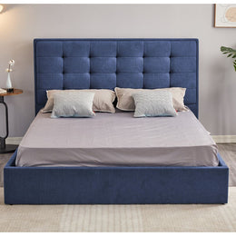 Lit double avec rangement en tissu bleu foncé Coco