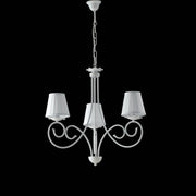 Suspension lustre en fer blanc shabby abat-jour blanc trois lumières 50x h60 cm