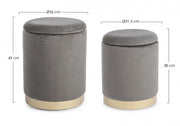 Lot de 2 Poufs en velours avec bac Gris POLINA