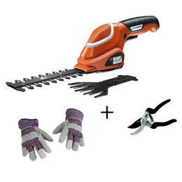 Black and Decker kit taille-haie sans fil gants et cisailles de jardinage
