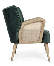 Fauteuil vintage en bois velours vert Virna