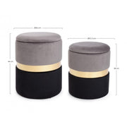 Ensemble de deux poufs ouvrants modernes gris noir or