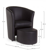 Fauteuil en simili cuir avec pouf amovible noir RITA 64,5x 59,5x h78 cm