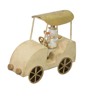 Voiture en métal avec bonhomme de neige doré cm16x7h15